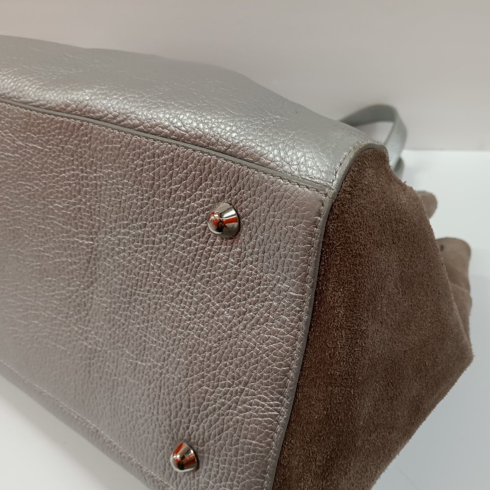 Alberta Di Canio Leather & Suede Tote Metallic Silver Tote Bag Purse - Picture 10 of 12